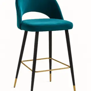 Teal Velvet High Bar Chair with Gold-Tipped Legs – Modern Counter Height Lounge Stool - Image 1