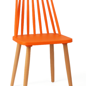 Orange Spindle-Back Café Chair – Modern Nordic Dining Chair with Wooden Legs - Image 1