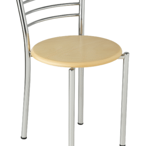 Modern Chrome & Wood Restaurant Chair – Round Seat Dining Chair for Café, Kitchen & Commercial Use - Image 1